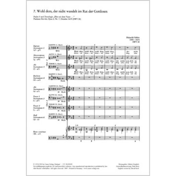 Wohl dem, der nicht wandelt im Rat der Gottlosen : aus: Psalmen Davids