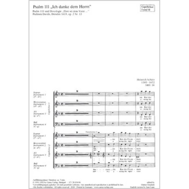 Ich danke dem Herrn von ganzem Herzen : aus: Psalmen Davids