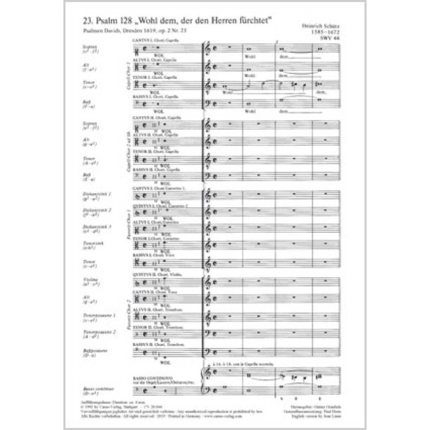 Wohl dem, der den Herren f&uuml;rchtet : aus: Psalmen Davids