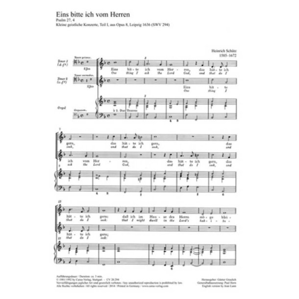 Eins bitte ich vom Herren : aus: Kleine geistliche Konzerte I
