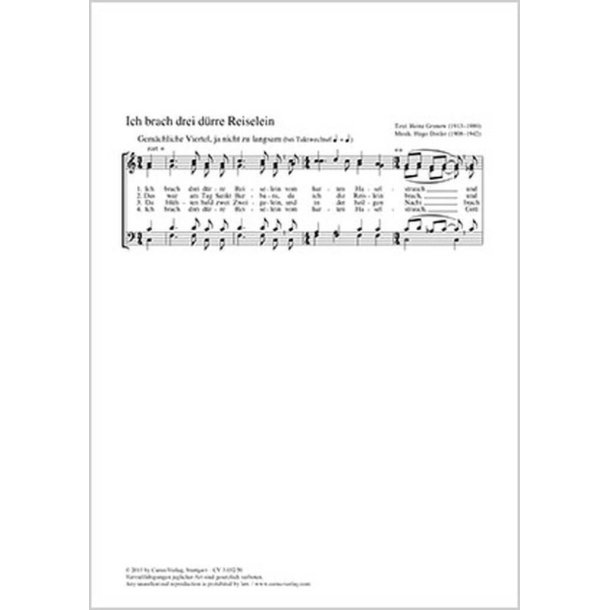 Ich brach drei d&uuml;rre Reiselein : a-Moll