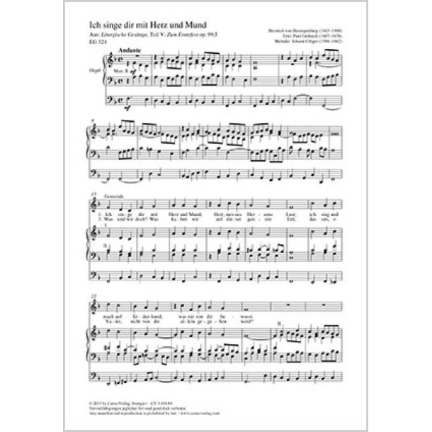 Ich singe dir mit Herz und Mund : aus: Liturgische Ges&auml;nge, Teil V: Zum Erntefest