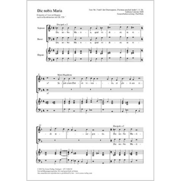 Dic nobis Maria : Concerto a 2 voci ed Organo
