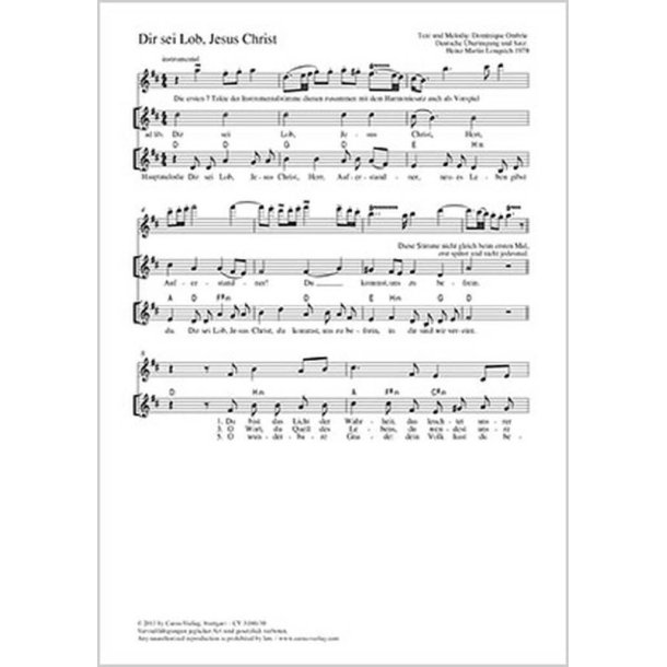 Dir sei Lob, Jesus Christ : D-Dur