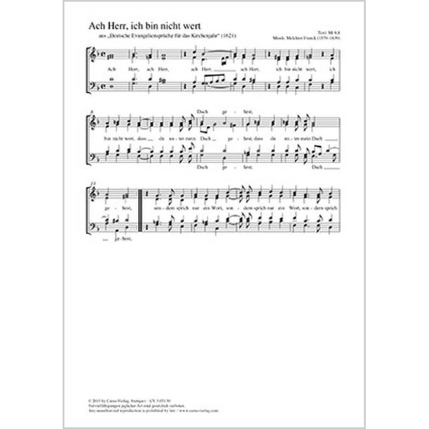 Ach Herr, ich bin nicht wert : aus: Deutsche Evangelienspr&uuml;che f&uuml;r das Kirchenjahr 1621