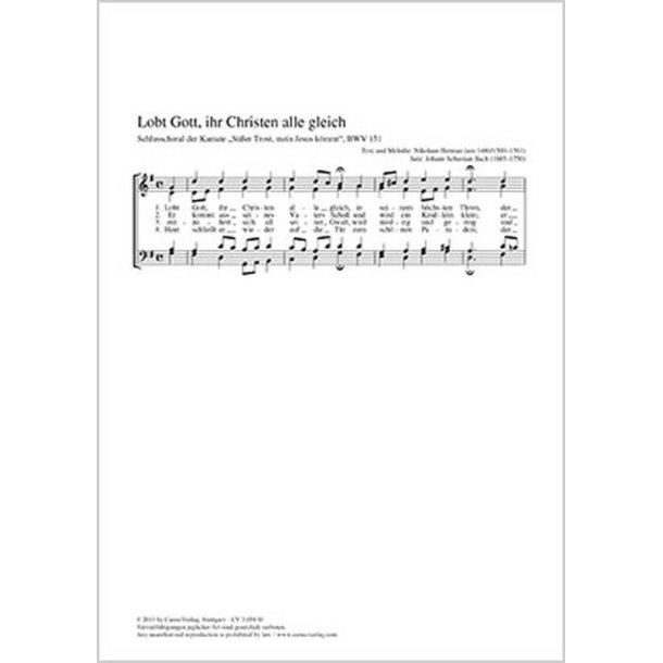 Lobt Gott, ihr Christen alle gleich : Schlusschoral der Kantate S&uuml;&szlig;er Trost, mein Jesus k&ouml;mmt