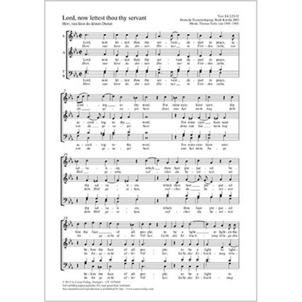 Lord, now lettest thou thy servant : Herr, nun l&auml;ssest du deinen Diener