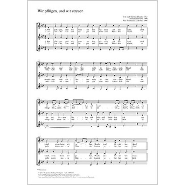 Wir pfl&uuml;gen und wir streuen : As-Dur