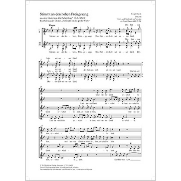 Stimmt an den hohen Preisgesang : aus: Die Sch&ouml;pfung