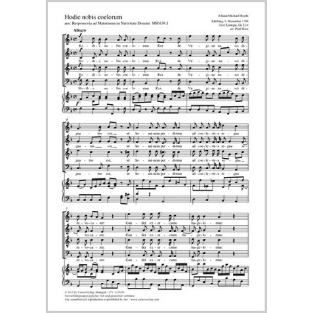Hodie nobis coelorum : aus: Responsoria ad Matutinum in Nativitate Domini