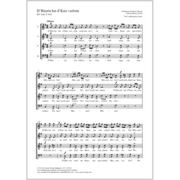 D'B&auml;urin hat d'Katz verlorn : G-Dur