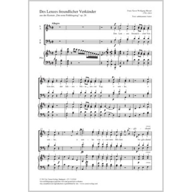 Des Lenzes freundlicher Verk&uuml;nder : aus der Kantate Der erste Fr&uuml;hlingstag op. 28