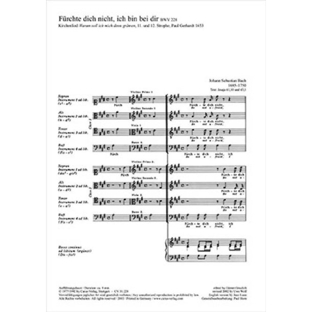 F&uuml;rchte dich nicht, ich bin bei dir BWV 228