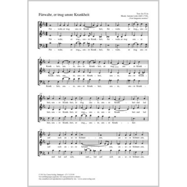 F&uuml;rwahr, er trug unsre Krankheit : c-Moll