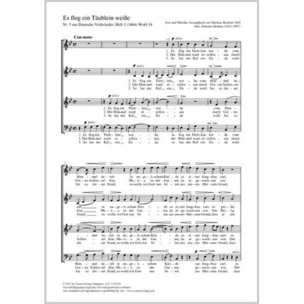 Es flog ein T&auml;ublein wei&szlig;e : aus: Vierzehn deutsche Volkslieder
