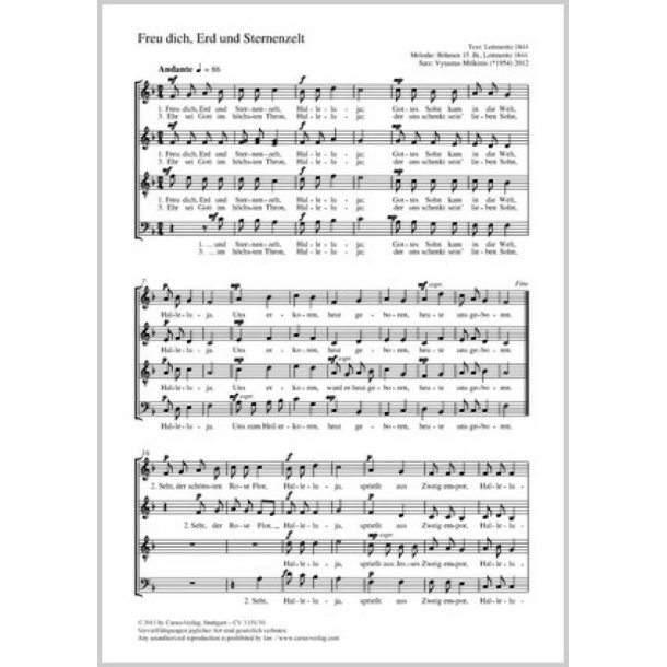 Freu dich, Erd und Sternenzelt : F-Dur