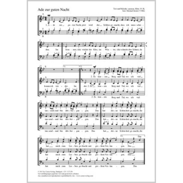 Ade zur guten Nacht : F-Dur