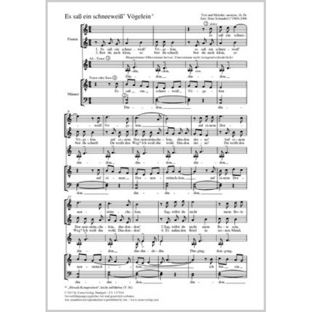 Es sa&szlig; ein schneewei&szlig;' V&ouml;gelein : a-Moll