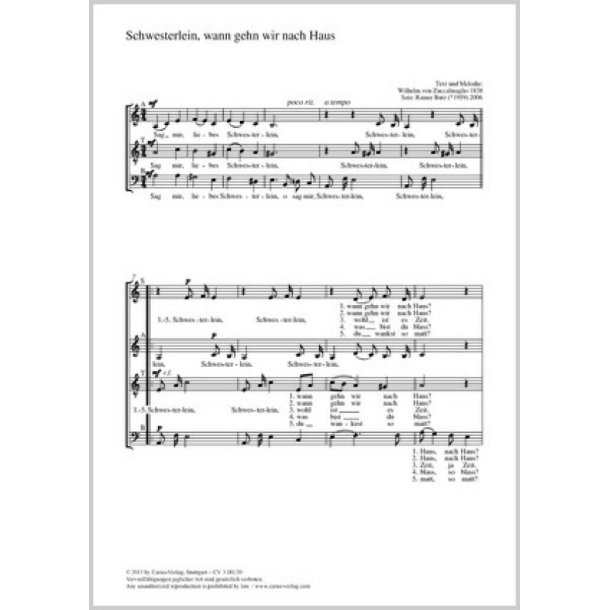 Schwesterlein, wann gehn wir nach Haus : a-Moll