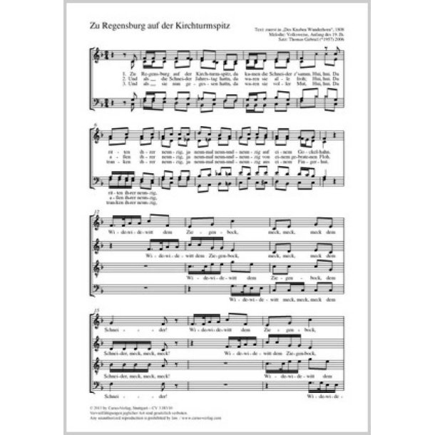 Zu Regensburg auf der Kirchturmspitz : F-Dur