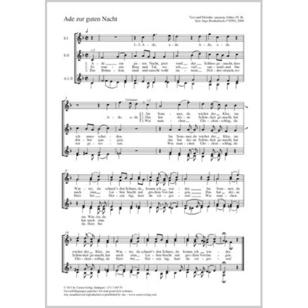 Ade zur guten Nacht : F-Dur