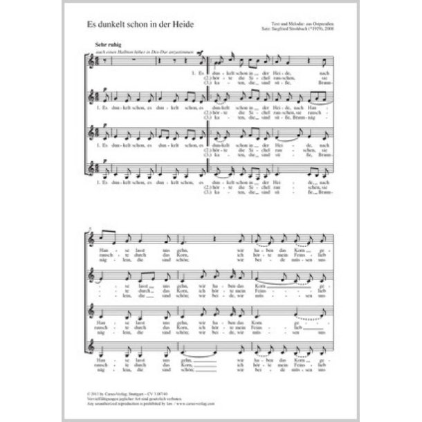 Es dunkelt schon in der Heide : C-Dur