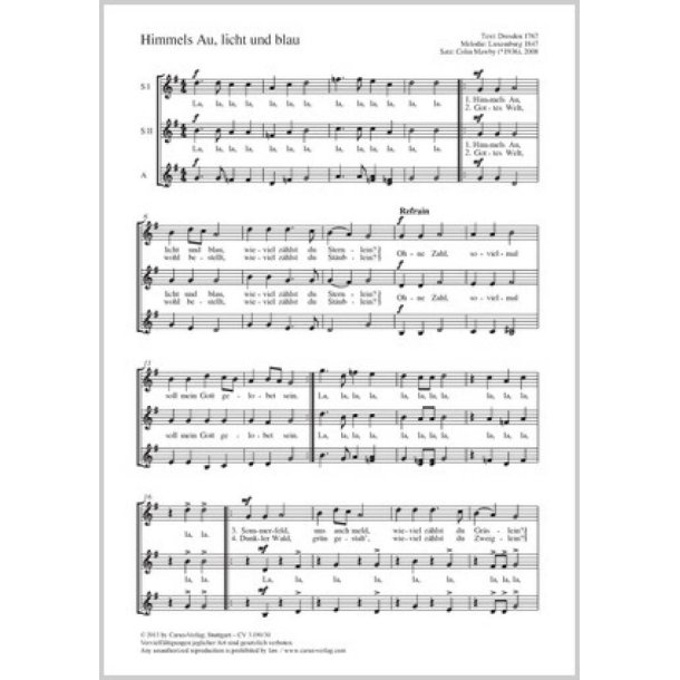 Himmels Au, licht und blau : G-Dur