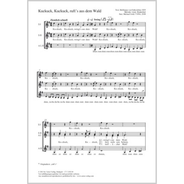 Kuckuck, Kuckuck, ruft's aus dem Wald : G-Dur