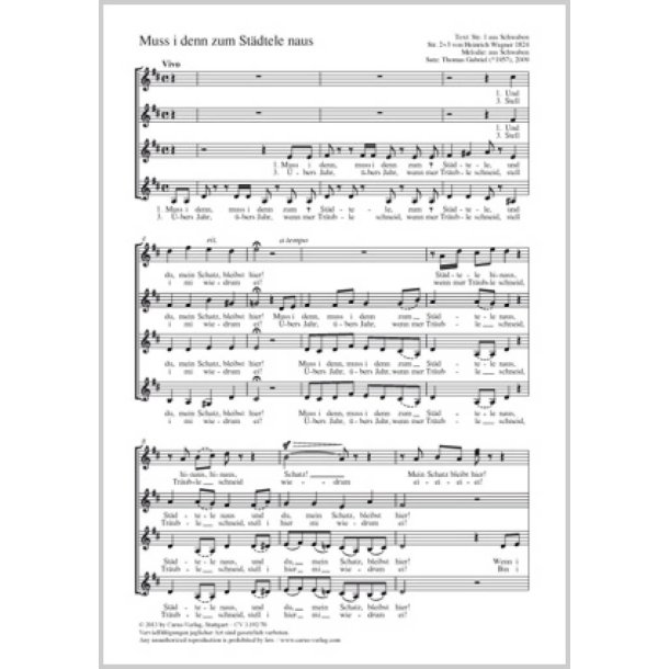 Muss i denn zum St&auml;dtele naus : D-Dur