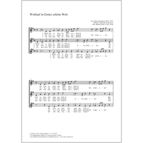 Wohlauf in Gottes sch&ouml;ne Welt : G-Dur