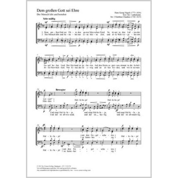 Dem gro&szlig;en Gott sei Ehre : Der Mensch lebt und bestehet