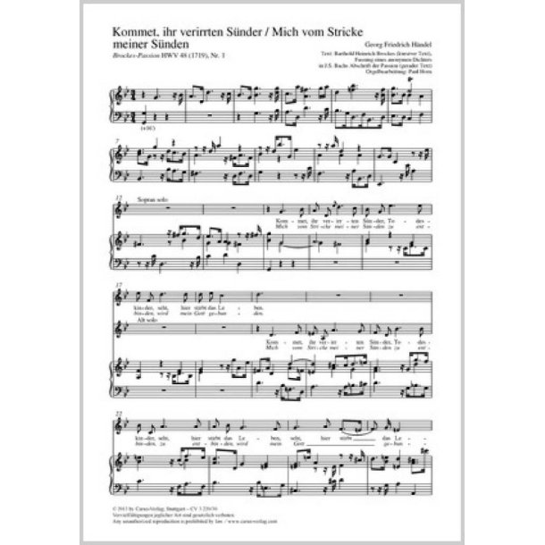 Kommet, ihr verirrten S&uuml;nder : aus: Brockes-Passion