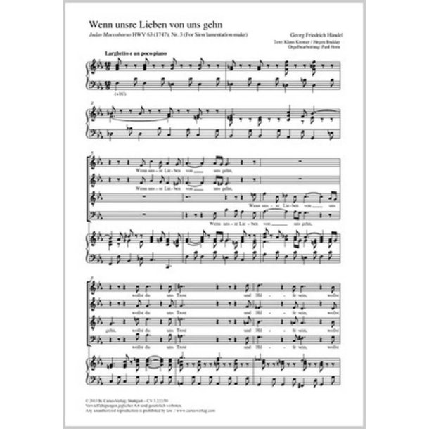 Wenn uns're Lieben von uns gehen : For Sion lamentation make aus: Judas Maccab&auml;us