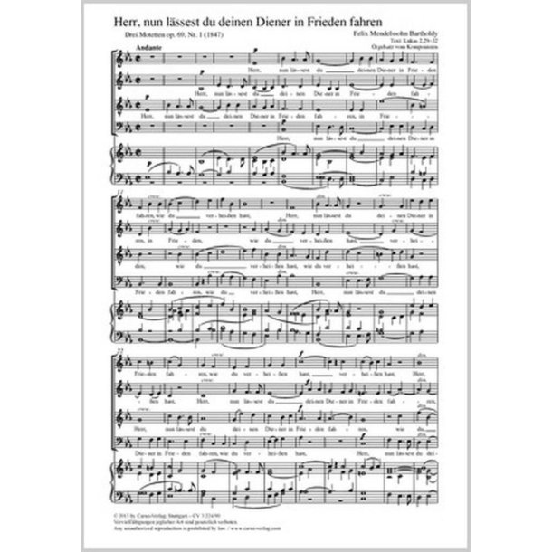 Nun l&auml;ssest du deinen Diener in Frieden fahren : aus: 3 Motetten op. 69, Nr. 1