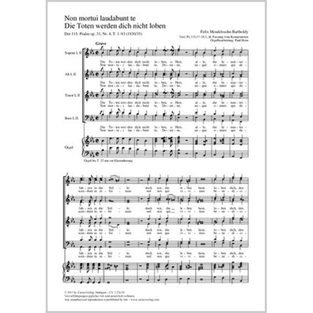 Die Toten werden dich nicht loben : aus: Der 115. Psalm Nicht unserm Namen, Herr op. 31