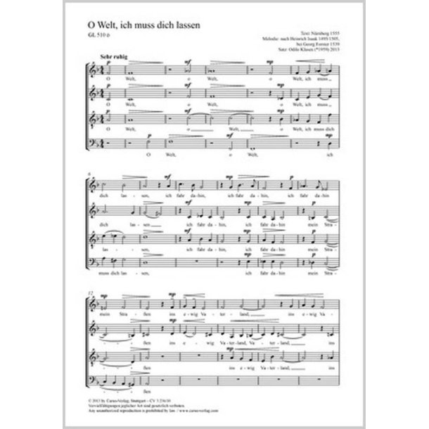 O Welt, ich muss dich lassen : Motette