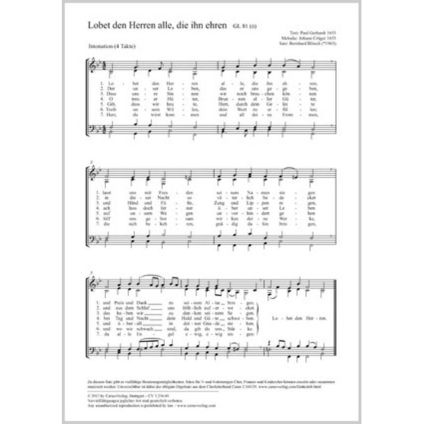Lobet den Herren, alle, die ihn ehren : B-Dur