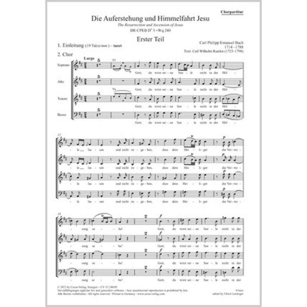 The Resurrection and Ascension of Jesus : BR-CPEB D 3 (Wq 240) - Oratorio