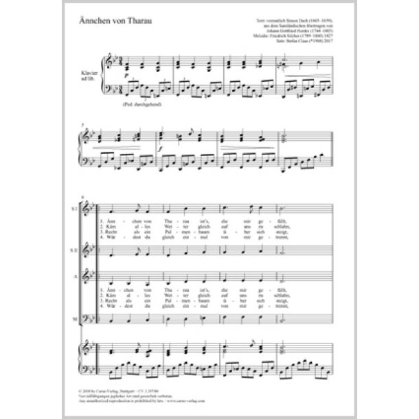 &Auml;nnchen Von Tharau : B Flat Major