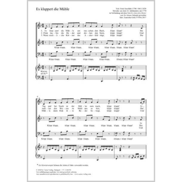 Es Klappert Die M&uuml;hle : F Major