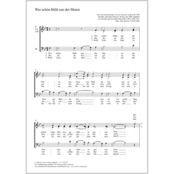 Wie Sch&ouml;n Bl&uuml;ht Uns Der Maien : B Flat Major