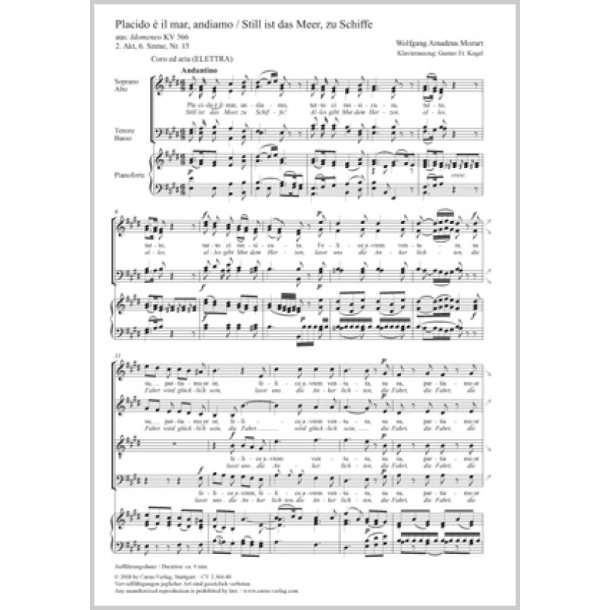 Placido &Egrave; Il Mar, Andiamo : KV 366 - E Major