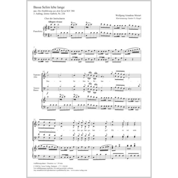 Bassa Selim Lebe Lange : KV 384 - C Major