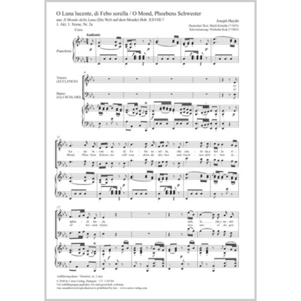 O Luna Lucente, Di Febo Sorella : Hob. XXVIII:7 - E Flat Major
