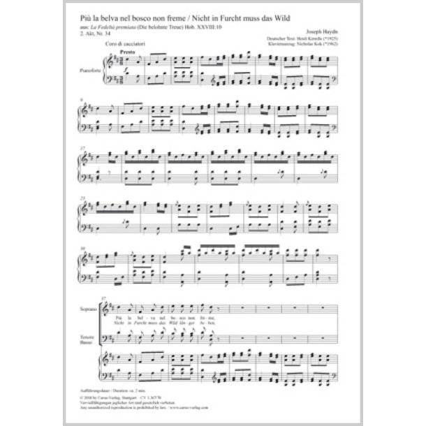 Pi&ugrave; La Belva Nel Bosco Non Freme : Hob. XXVIII:10 - D Major