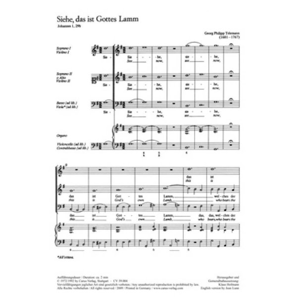 Siehe, das ist Gottes Lamm : Eingangschor aus der Kantate zum Sonntag Estomihi