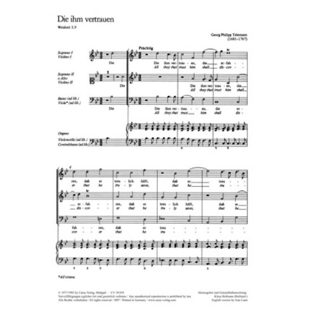 Die ihm vertrauen TVWV 1:348/1 : Eingangschor aus der Kantate zum 3. Advent