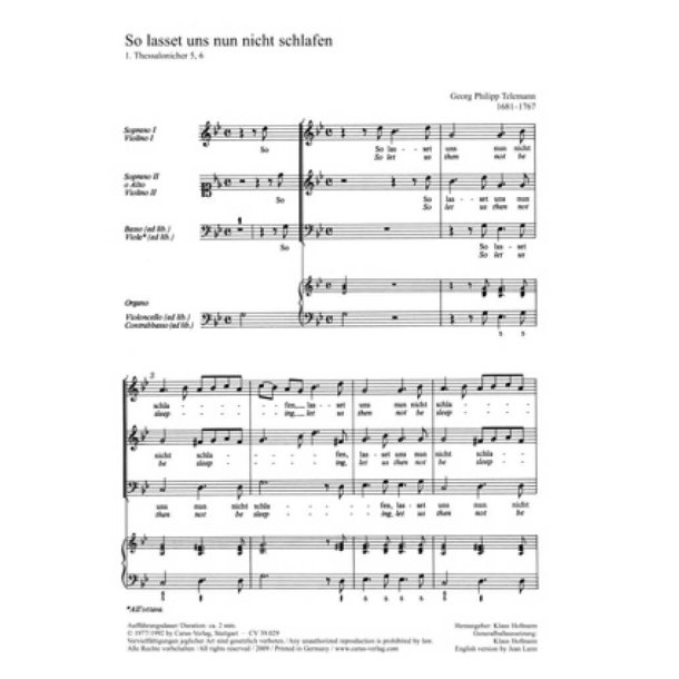 So lasset uns nun nicht schlafen : Eingangschor aus der Kantate zum 5. Sonntag nach Epiphanis