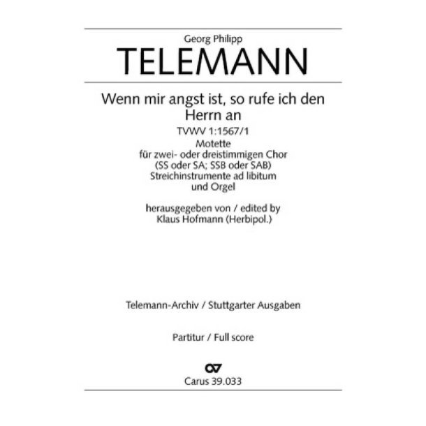 Wenn mir angst ist, so rufe ich den Herrn an : Eingangschor aus der Kantate zum 4. Sonntag nach Epiphanias