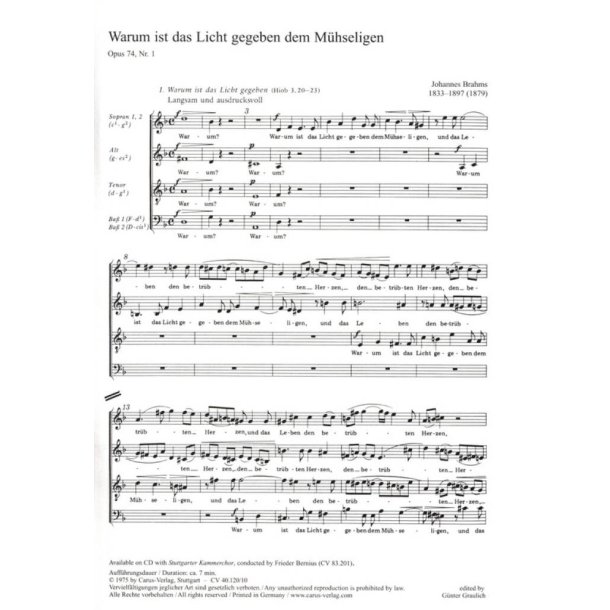 Warum Ist Das Licht Gegeben : aus: Zwei Motetten